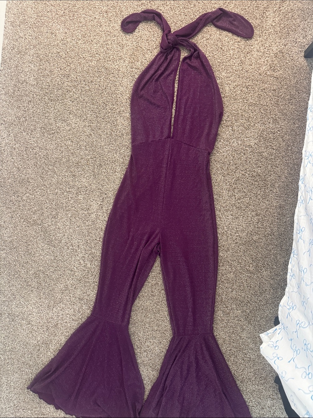 Purple Halter One-Piece Jumpsuit with Flared Legs